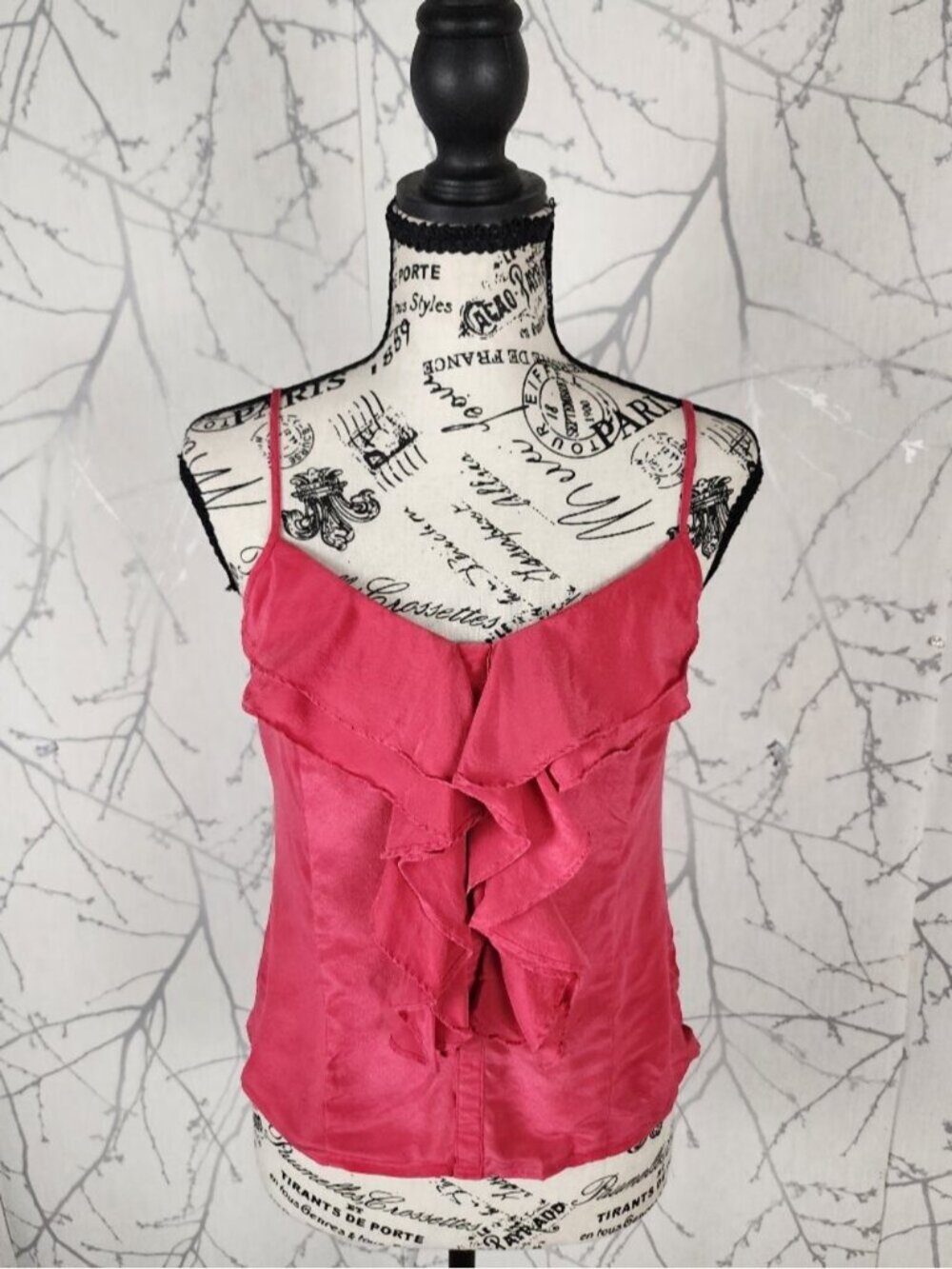 Silence + Noise Pink 100% Silk Ruffle Front Strappy Tank